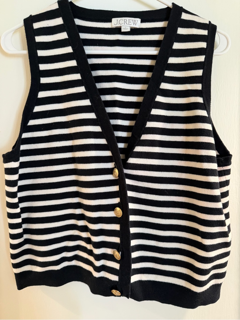 J. Crew Black and White Striped V-Neck Knit Vest
